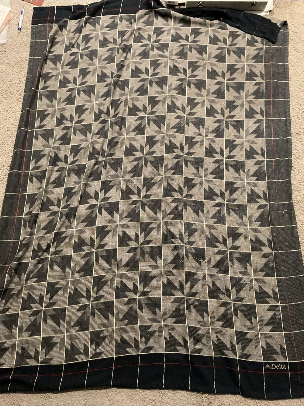 Vintage Delta Airlines Star Block Blue Knit Large Blanket 64” x 48”
